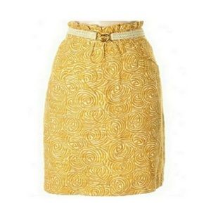 Anthropologie Elevenses Belted Yellow Swirl Painted Morning Skirt